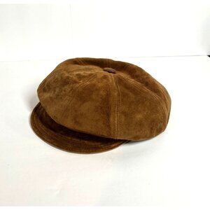 New York Hat Co Newsboy Cap Large Brown Suede Leather Made in USA Style #9260